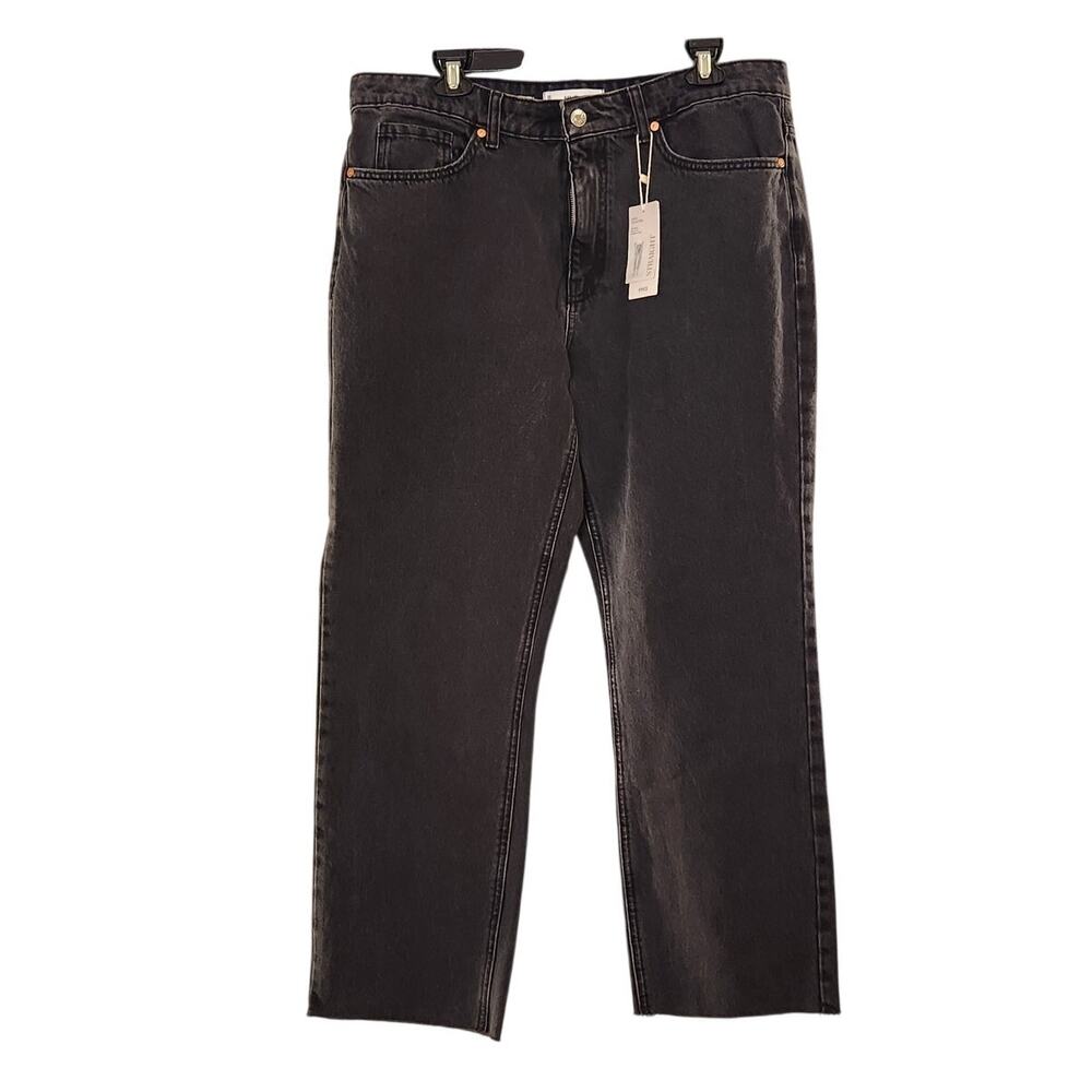 MANGO NWT Blanca Black Denim Straight-fit Cropped Jeans, Size 12